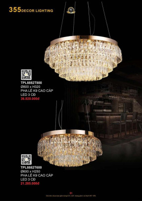 Đèn thả pha lê 355 Decor TPL8882T600, TPL8882T800