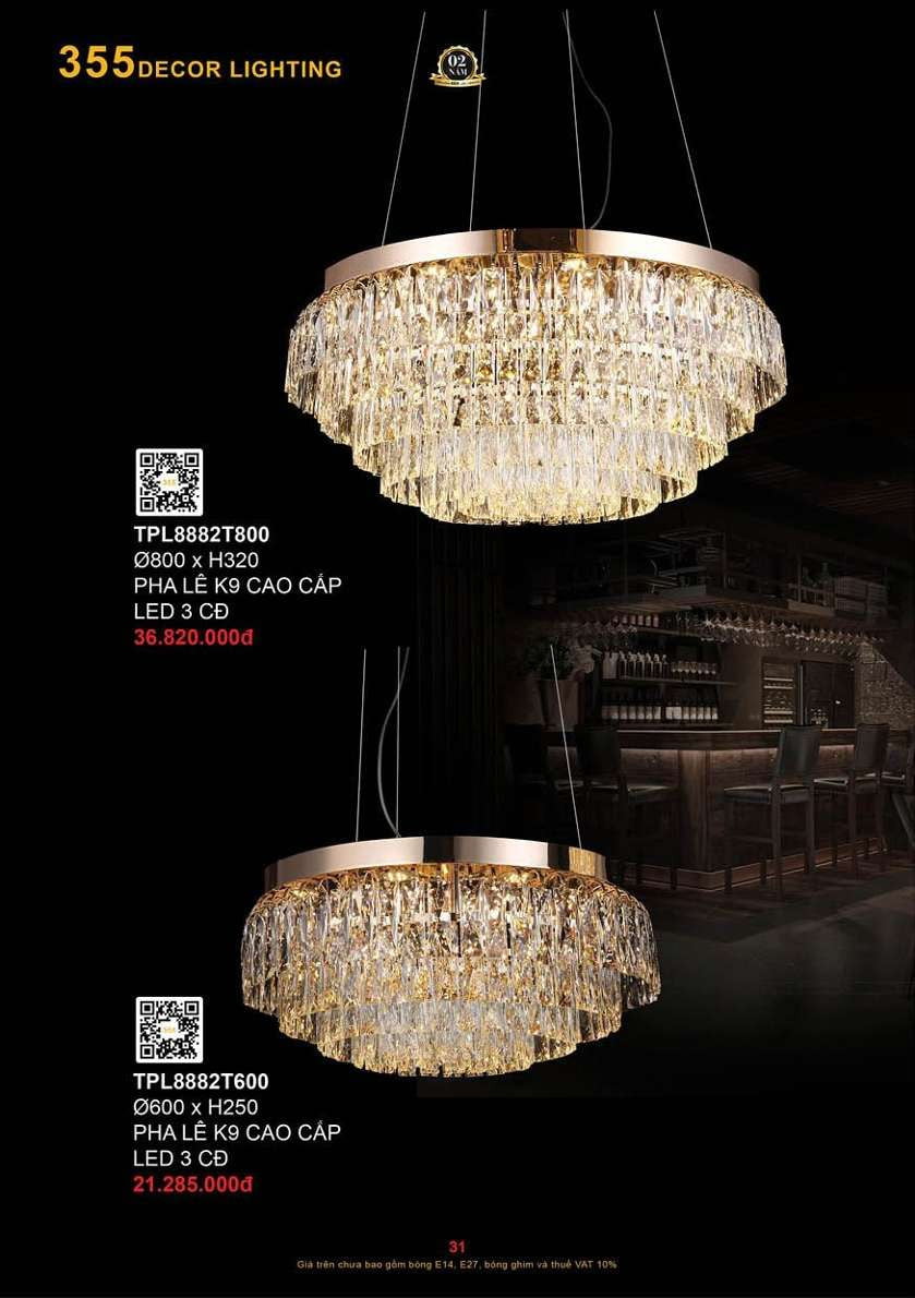 Đèn thả pha lê 355 Decor TPL8882T600, TPL8882T800