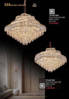 Đèn thả pha lê 355 Decor TPL691T650, TPL691T800