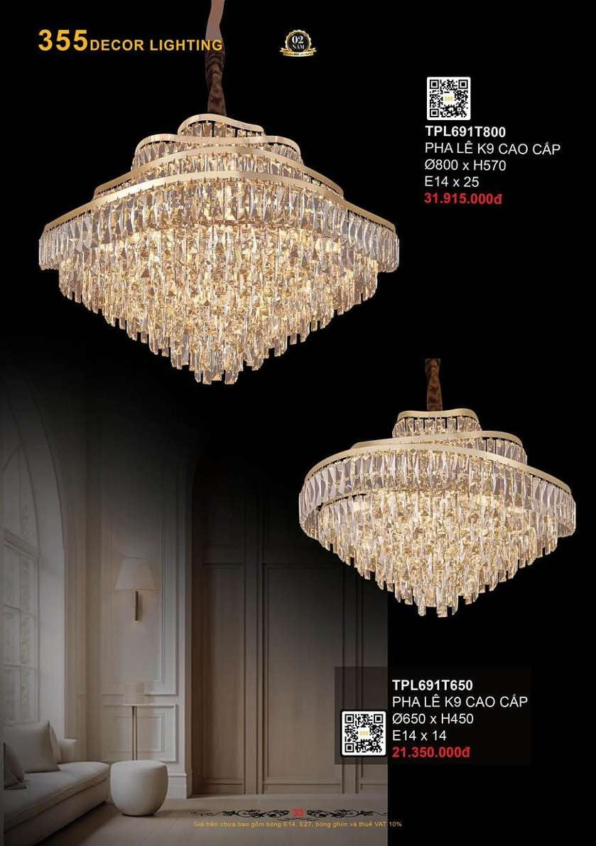 Đèn thả pha lê 355 Decor TPL691T650, TPL691T800