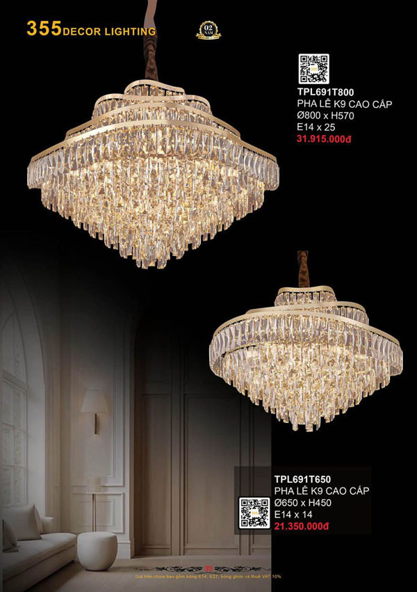 Đèn thả pha lê 355 Decor TPL691T650, TPL691T800