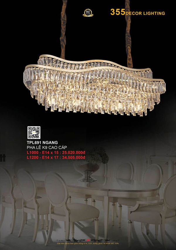 Đèn thả pha lê 355 Decor TPL691 NGANG