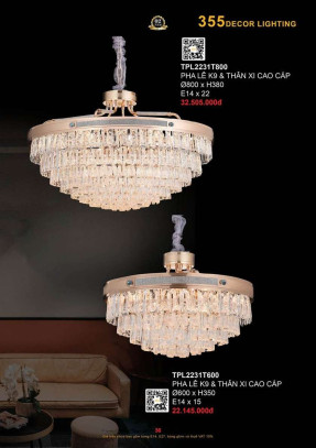 Đèn thả pha lê 355 Decor TPL2231T600, TPL2231T800