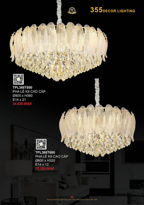 Đèn thả pha lê 355 Decor TPL368T600, TPL368T800