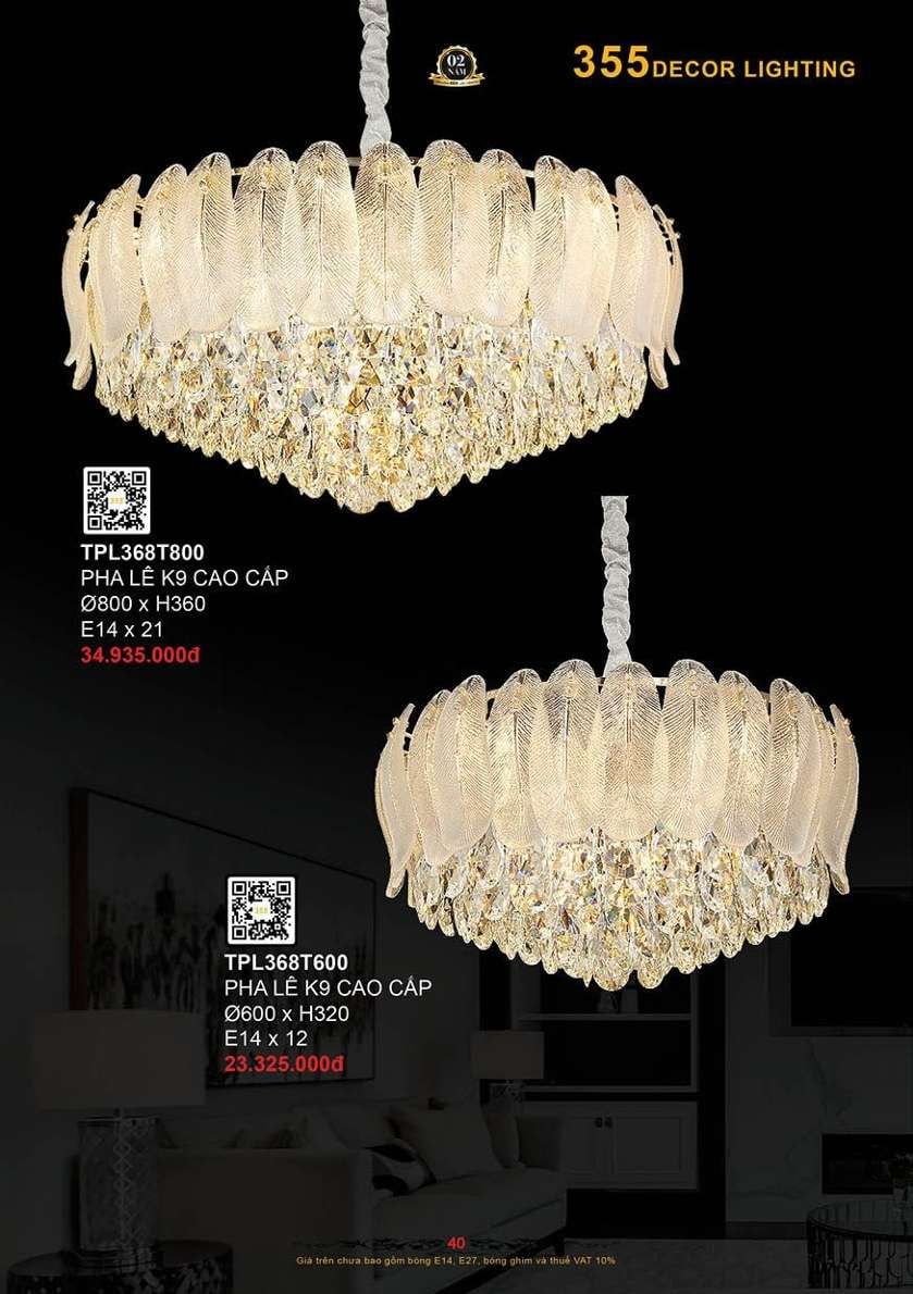 Đèn thả pha lê 355 Decor TPL368T600, TPL368T800