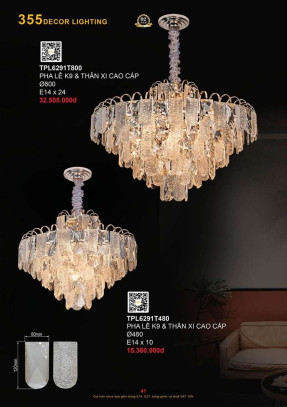 Đèn thả pha lê 355 Decor TPL6291T480, TPL6291T800