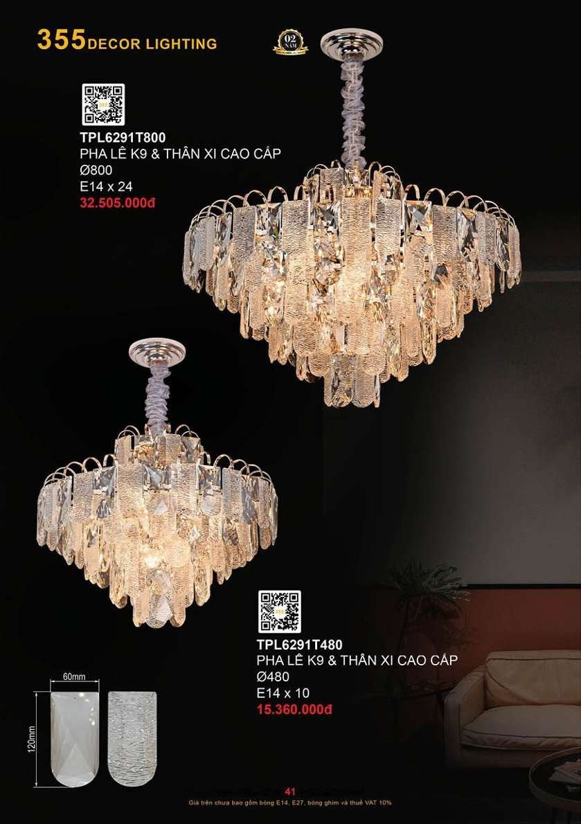 Đèn thả pha lê 355 Decor TPL6291T480, TPL6291T800