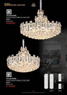 Đèn thả pha lê 355 Decor TPL6270T600, TPL6270T800