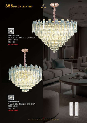 Đèn thả pha lê 355 Decor TPL8188T600, TPL8188T800