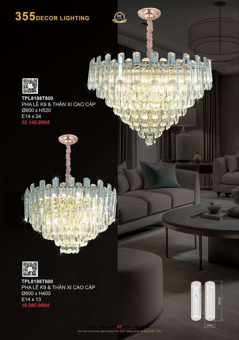 Đèn thả pha lê 355 Decor TPL8188T600, TPL8188T800