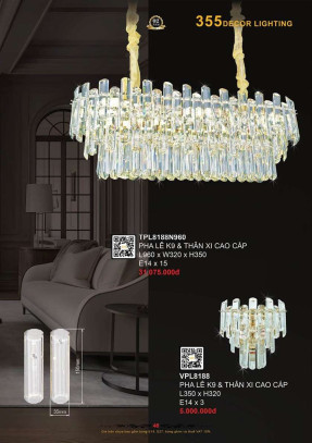 Đèn thả pha lê 355 Decor TPL8188N960, VPL8188