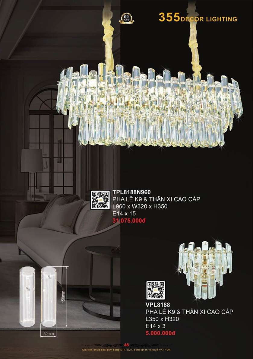 Đèn thả pha lê 355 Decor TPL8188N960, VPL8188