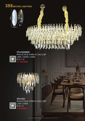 Đèn thả pha lê 355 Decor TPL8163N900, VPL8163