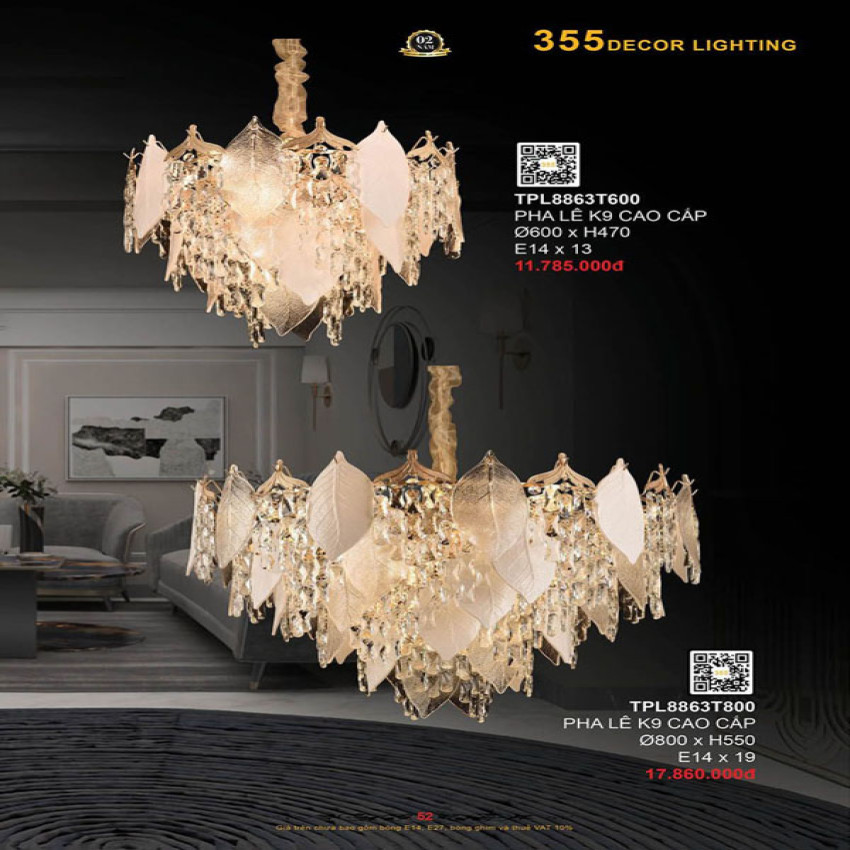Đèn thả pha lê 355 Decor TPL8863T600, TPL8863T800