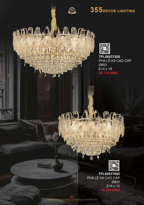 Đèn thả pha lê 355 Decor TPL8883T600, TPL8883T800