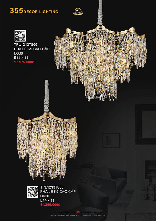 Đèn thả pha lê 355 Decor TPL1213T600, TPL1213T800