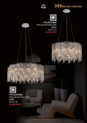 Đèn thả pha lê 355 Decor TPL2278T600, TPL2278T800