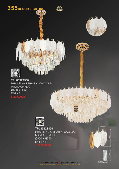 Đèn thả pha lê 355 Decor TPL8032T500, TPL8032T800