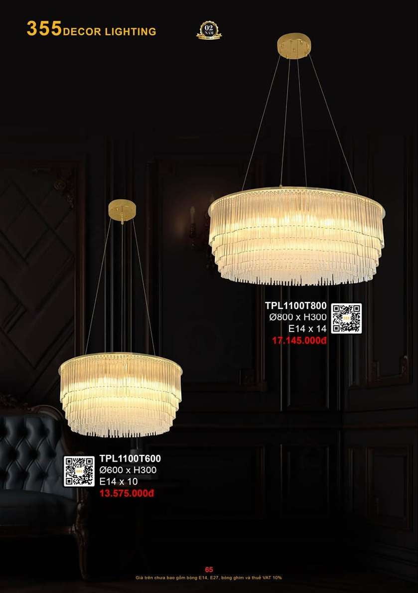 Đèn thả pha lê 355 Decor TPL1100T600, TPL1100T800