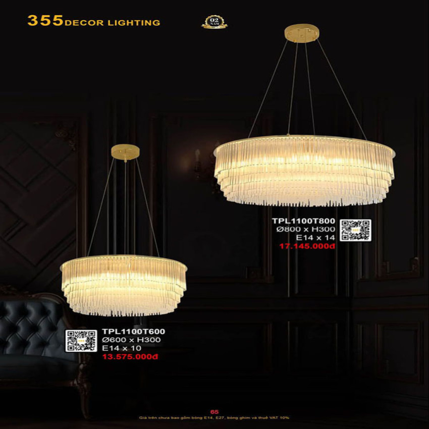 Đèn thả pha lê 355 Decor TPL1100T600, TPL1100T800