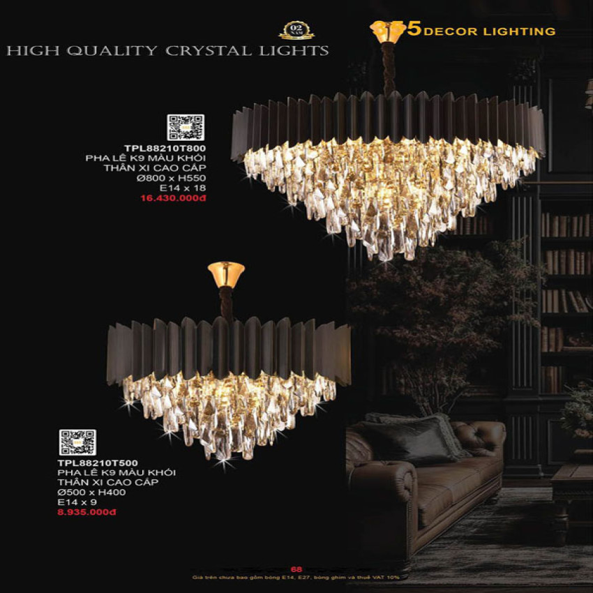 Đèn thả pha lê 355 Decor TPL88210T500, TPL88210T800