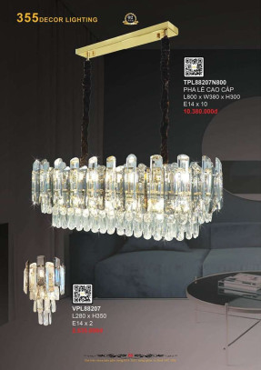 Đèn thả pha lê 355 Decor TPL88207N800, VPL88207