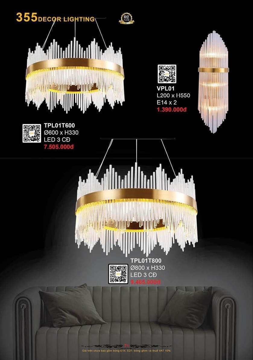 Đèn thả pha lê 355 Decor TPL01T600, TPL01T800, VPL01