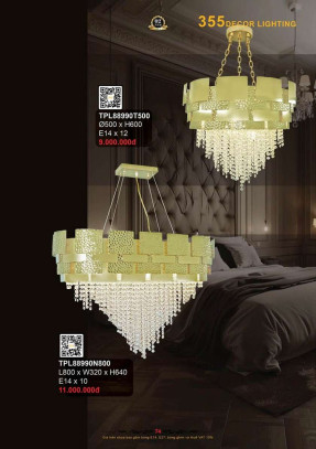 Đèn thả pha lê 355 Decor TPL88990T500, TPL88990N800
