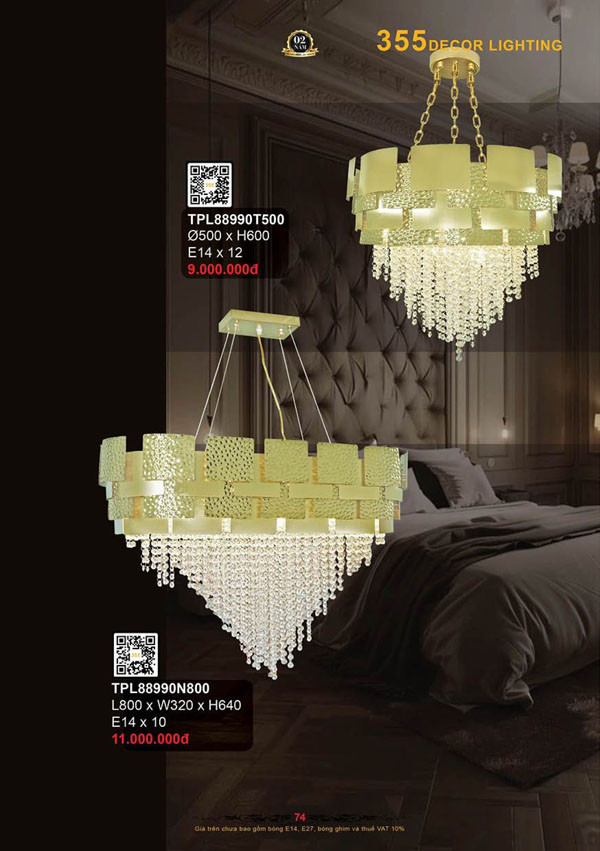 Đèn thả pha lê 355 Decor TPL88990T500, TPL88990N800
