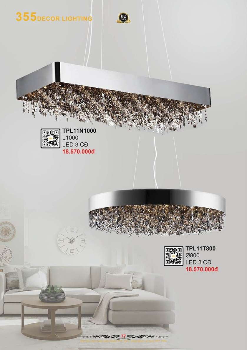 Đèn thả pha lê 355 Decor TPL11T800, TPL11N1000