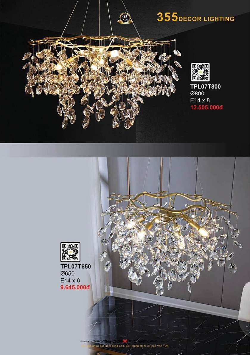Đèn thả pha lê 355 Decor TPL07T650, TPL07T800