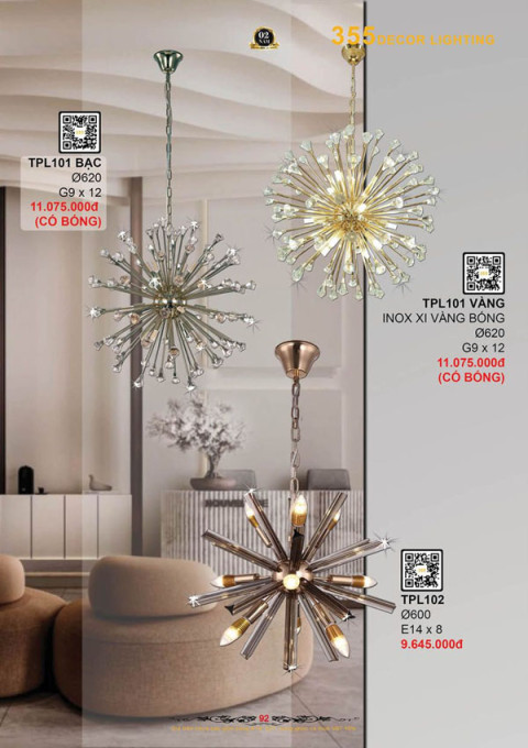 Đèn thả pha lê 355 Decor TPL101, TPL102