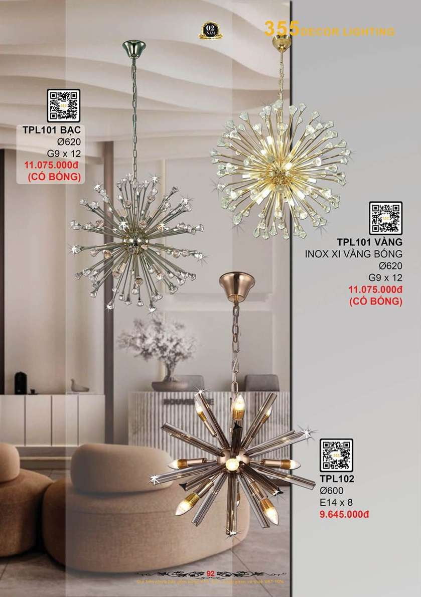 Đèn thả pha lê 355 Decor TPL101, TPL102