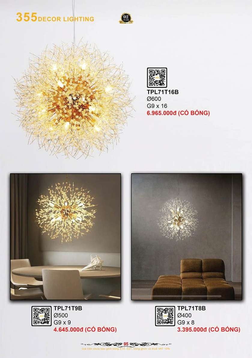 Đèn thả pha lê 355 Decor TPL71T8B, TPL71T9B, TPL71T16B