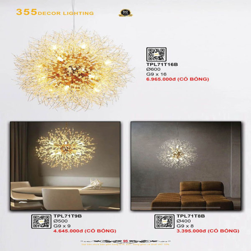 Đèn thả pha lê 355 Decor TPL71T8B, TPL71T9B, TPL71T16B