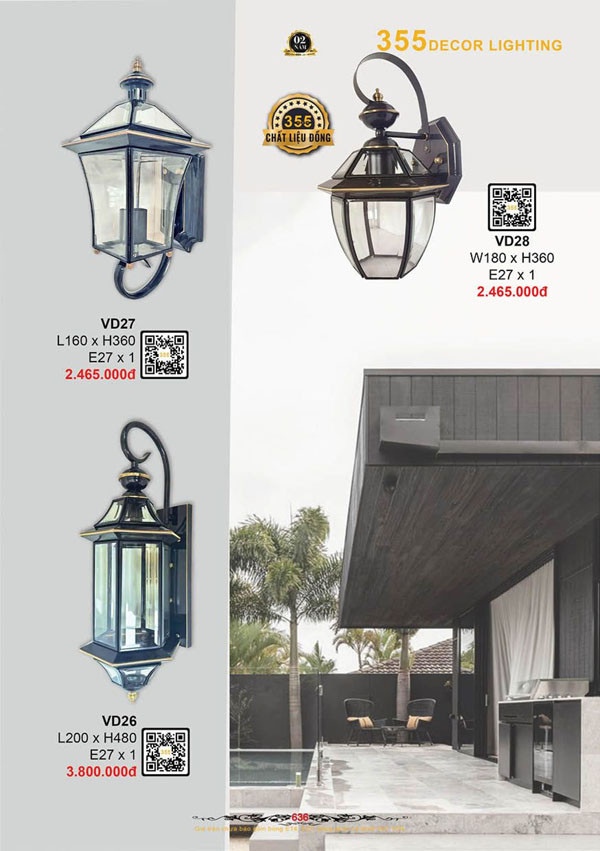 Đèn treo tường đồng 355 Decor VD26, VD27, VD28