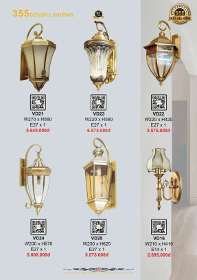 Đèn treo tường đồng 355 Decor VD16, VD21, VD22, VD23, VD24, VD25