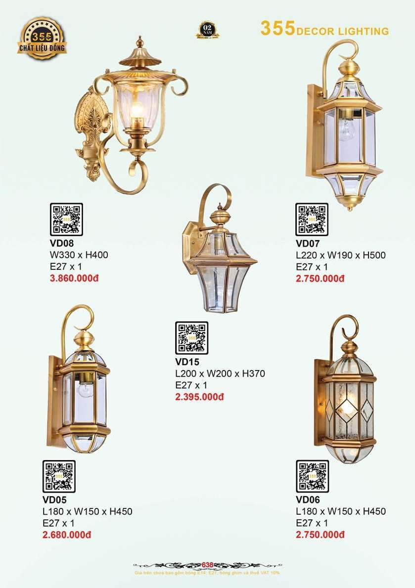 Đèn treo tường đồng 355 Decor VD05, VD06, VD07, VD08, VD15