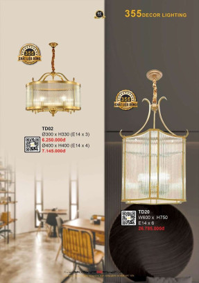 Đèn thả đồng 355 Decor TD02, TD20