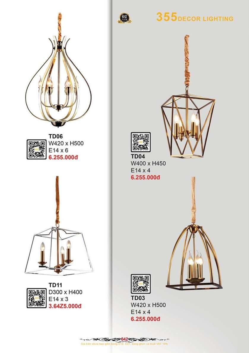 Đèn thả đồng 355 Decor TD03, TD04, TD06, TD11