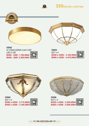 Đèn ốp trần đồng 355 Decor OD02, OD04, OD05, OD06