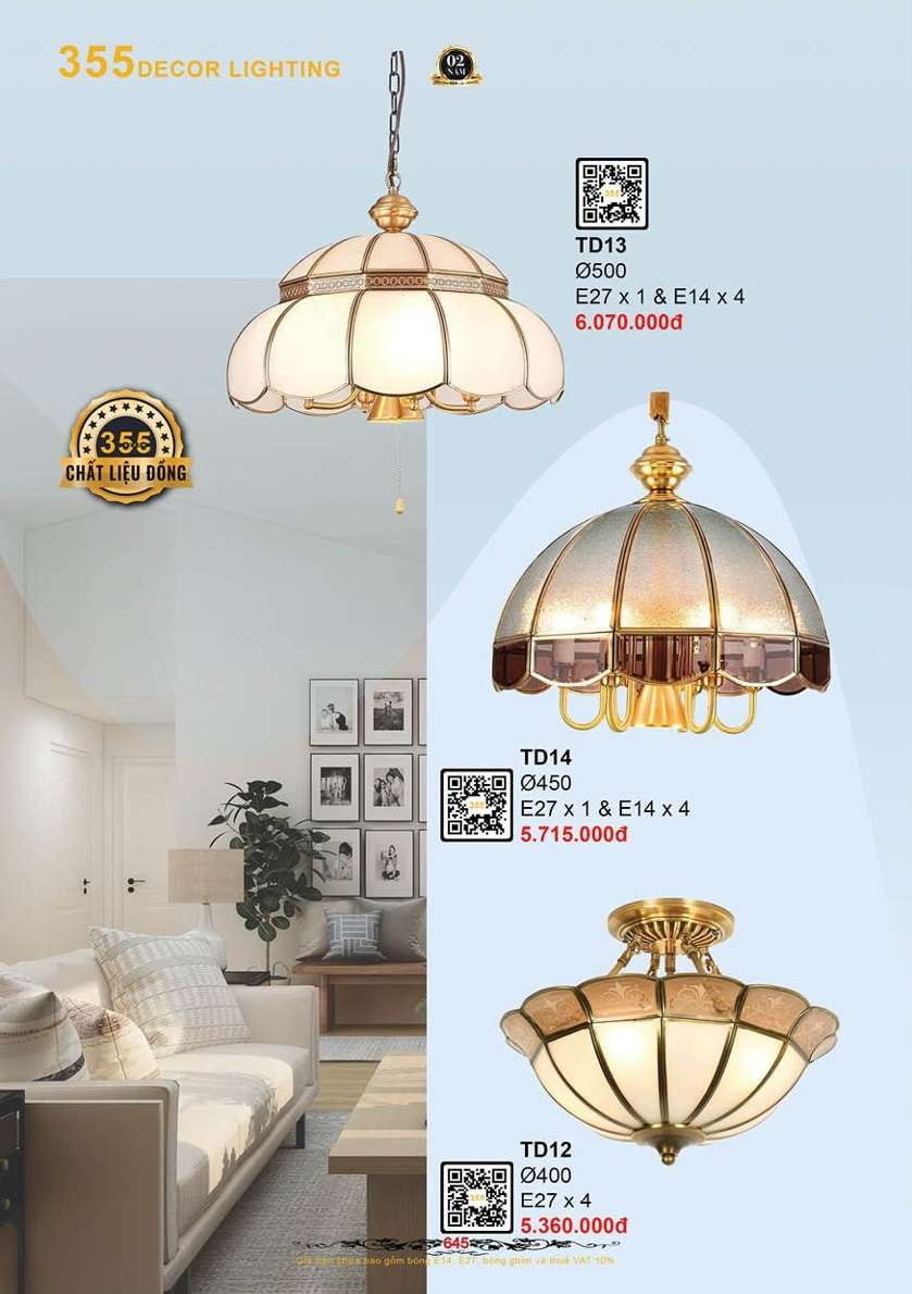Đèn thả đồng 355 Decor TD12, TD13, TD13