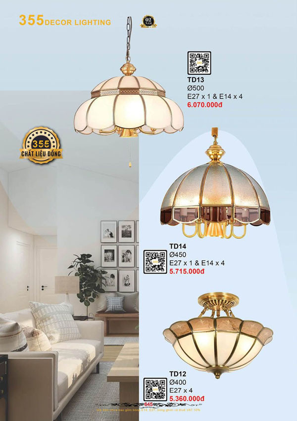 Đèn thả đồng 355 Decor TD12, TD13, TD13