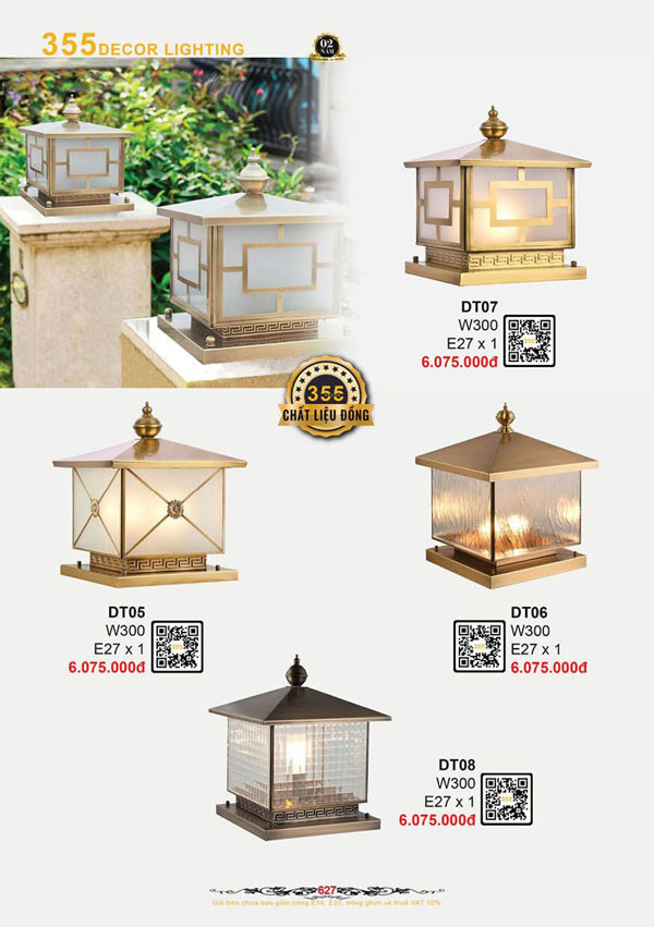 Đèn trụ cổng đồng 355 Decor DT05, DT06, DT07, DT08