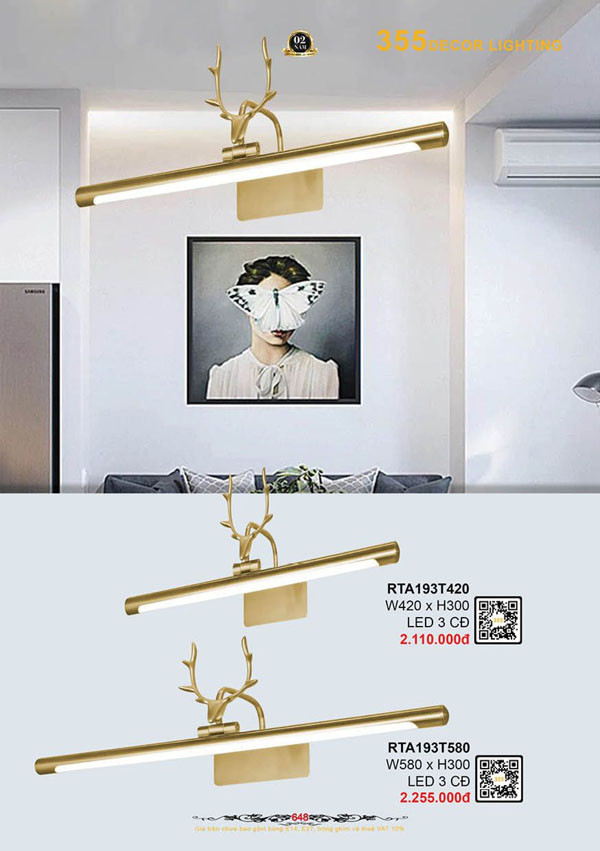 Đèn rọi tranh 355 Decor RTA193T420, RTA193T580