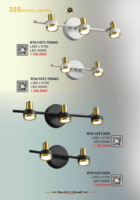 Đèn rọi tranh 355 Decor RTA110T2, RTA110T3