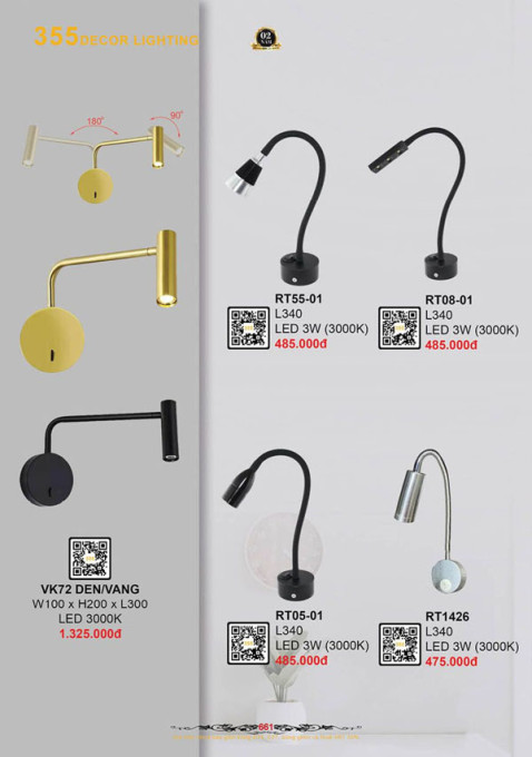 Đèn rọi tranh 355 Decor RT1426, RT05-01, RT55-01, RT08-01, VK72