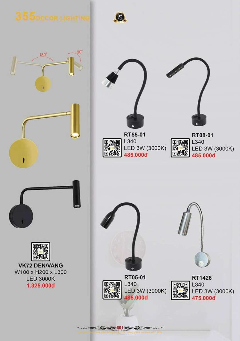 Đèn rọi tranh 355 Decor RT1426, RT05-01, RT55-01, RT08-01, VK72