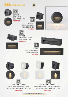 Đèn âm cầu thang 355 Decor ACT01T, ACT01V, ACT02S, ACT02L, ACT04, ACT05