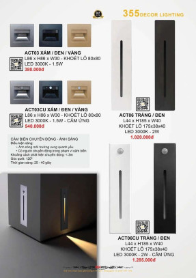 Đèn âm cầu thang cảm ứng 355 Decor ACT03, ACT03CU, ACT06, ACT06CU